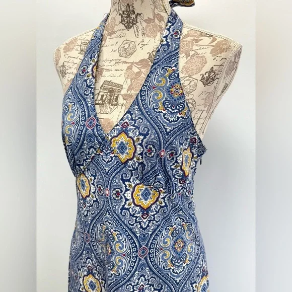 TOMMY HILFIGER  Blue and Yellow paisley Backless Dress size 4 - Picture 5 of 14